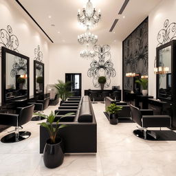 An elegant beauty salon interior with a sleek and modern design