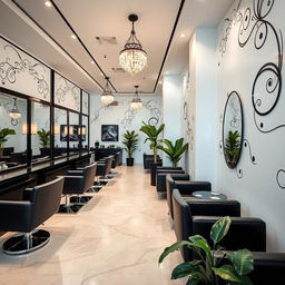 An elegant beauty salon interior with a sleek and modern design