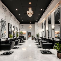 An elegant beauty salon interior with a sleek and modern design