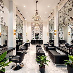 An elegant beauty salon interior with a sleek and modern design