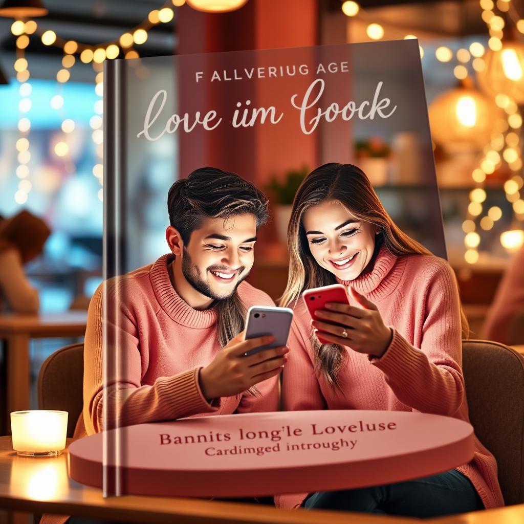 A heartwarming book cover depicting a modern love story through a smartphone app