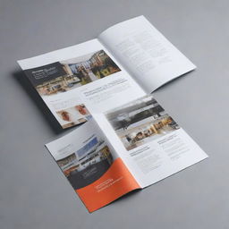 An open brochure displaying captivating designs, text, and images related to the desktop publishing industry. It should exude modernity and professionalism.