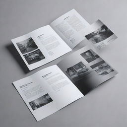 An open brochure displaying captivating designs, text, and images related to the desktop publishing industry. It should exude modernity and professionalism.