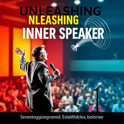 A captivating and empowering book cover design for the title "Unleashing Your Inner Speaker: Techniques for Engaging and Influencing Audiences"