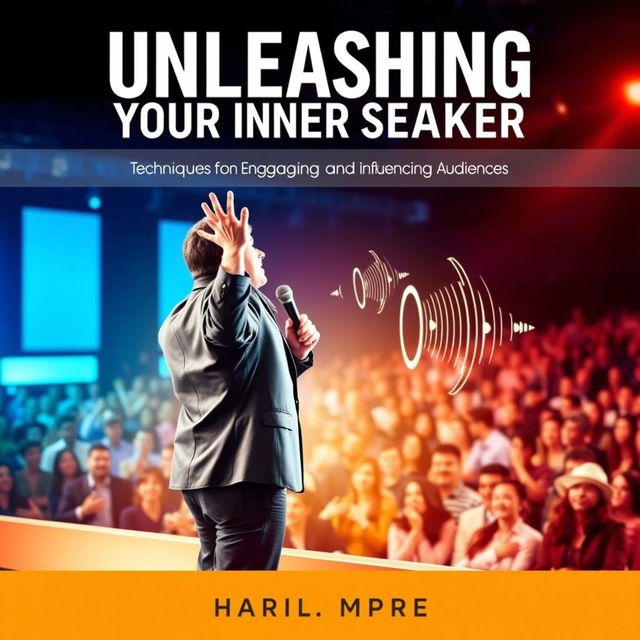 A captivating and empowering book cover design for the title "Unleashing Your Inner Speaker: Techniques for Engaging and Influencing Audiences"