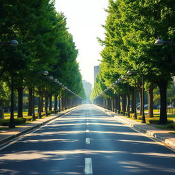 A realistic depiction of a long, straight street extending into the horizon