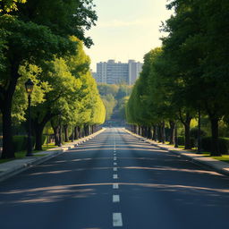 A realistic depiction of a long, straight street extending into the horizon