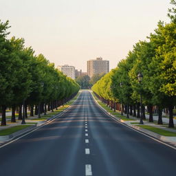 A realistic depiction of a long, straight street extending into the horizon