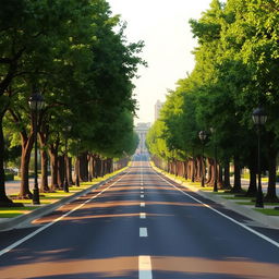 A realistic depiction of a long, straight street extending into the horizon