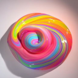 A vibrant, colorful slime, with its viscous and semi-transparent texture glistening under a soft light