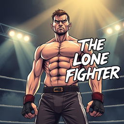 A powerful MMA fighter standing alone in an octagon ring, illustrated in a dynamic manga style