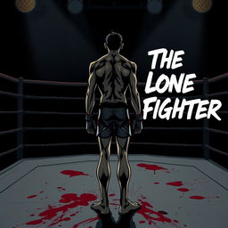 A skinny MMA fighter standing alone in an octagon ring, illustrated in a dynamic manga style