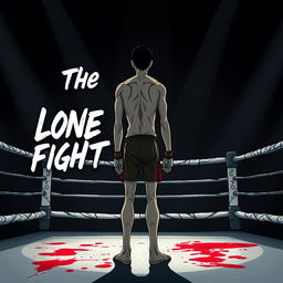 A skinny MMA fighter standing alone in an octagon ring, illustrated in a dynamic manga style