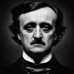 A classic, black and white portrait of the famed author, Edgar Allan Poe, with high contrast. The image should embody the dark, gothic atmosphere of his works.