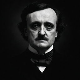 A classic, black and white portrait of the famed author, Edgar Allan Poe, with high contrast. The image should embody the dark, gothic atmosphere of his works.