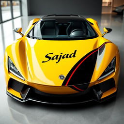 A super luxury car in a bold color scheme of yellow, black, and red, with an elegant and sleek design