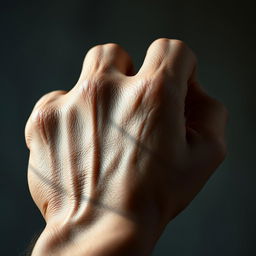 A high-resolution, hyper-realistic close-up of a hand emphasizing its prominent knuckles, with detailed textures of skin, veins, and bone structure