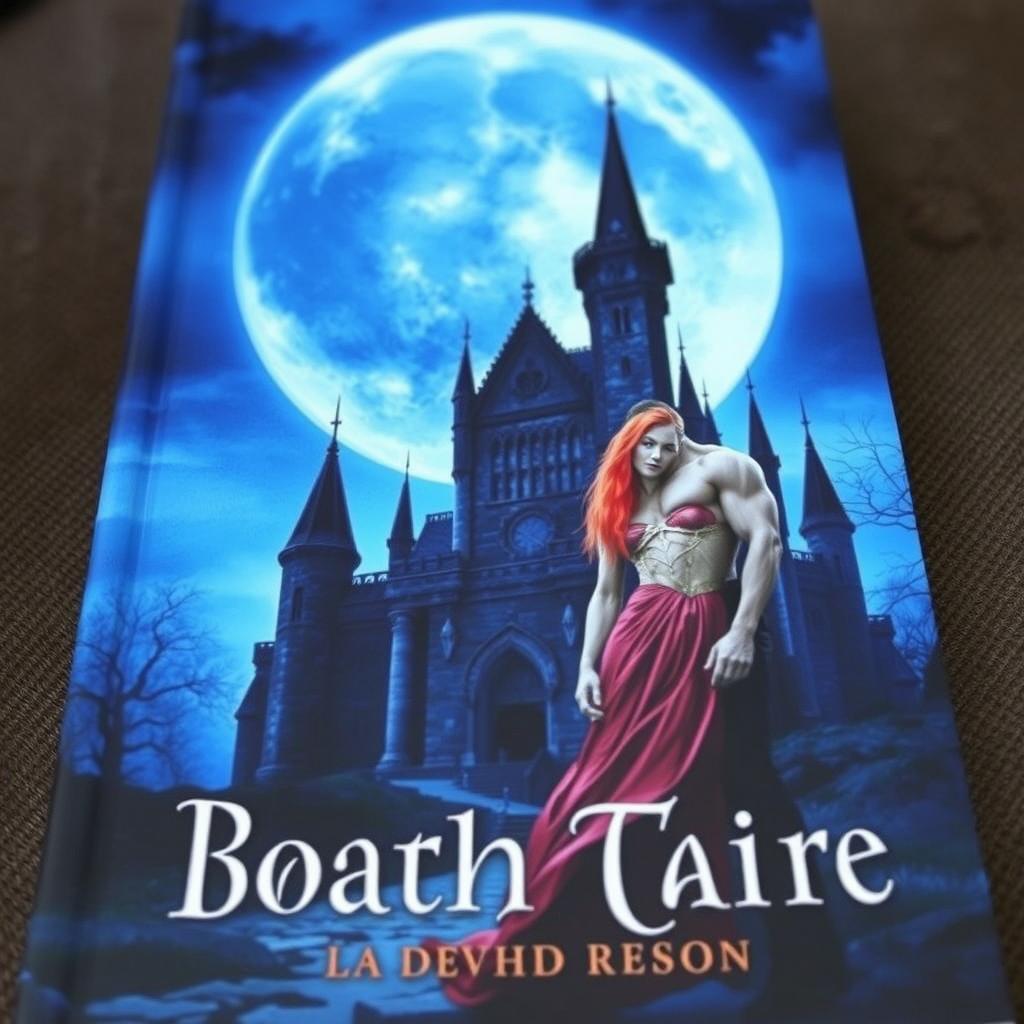 A book cover featuring a dark gothic castle at night, with a huge moon casting a cold, blue light over the scene