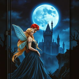 A book cover featuring a dark gothic castle at night, under a giant moon that casts a cold, blue glow