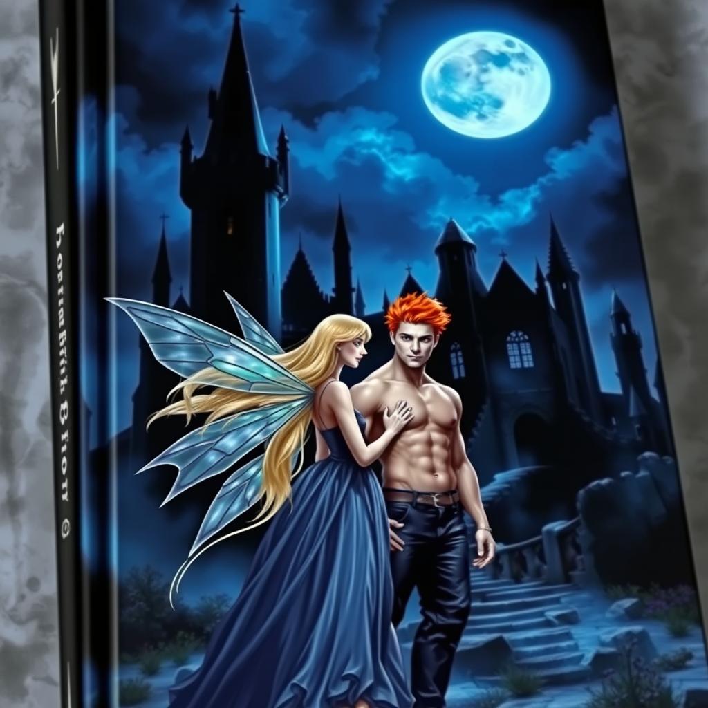 A book cover depicting a dark gothic castle at night, with a large moon casting a cold, blue light over the scene