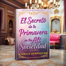 A Wattpad-style cover for "El Secreto de la Primavera en la Alta Sociedad" by Camila Atapaucar