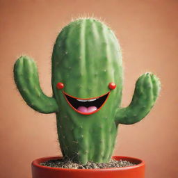 A vibrant green cactus with a warm, cheerful smile