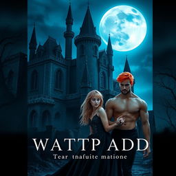 Wattpad book cover featuring a dark gothic castle at night, illuminated by a big moon