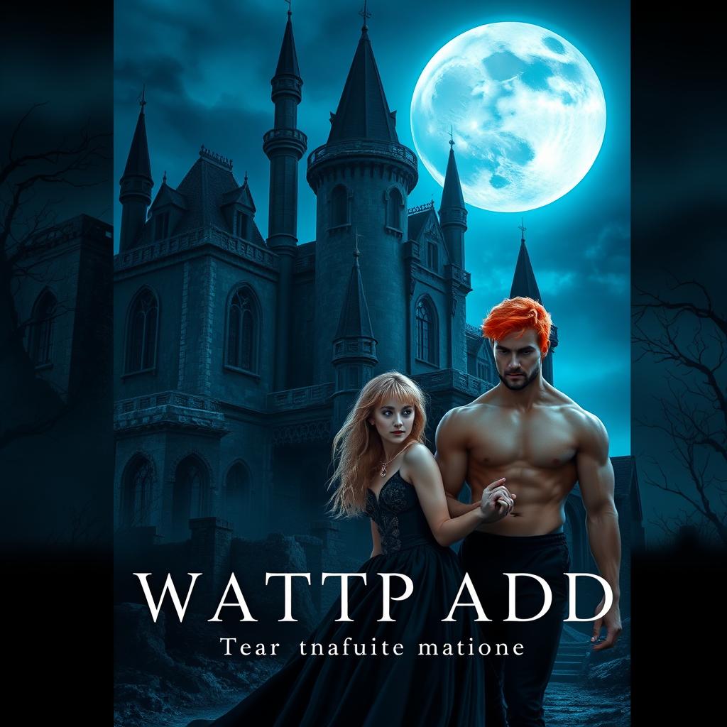 Wattpad book cover featuring a dark gothic castle at night, illuminated by a big moon