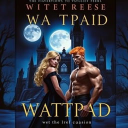 Wattpad book cover featuring a dark gothic castle at night, illuminated by a big moon