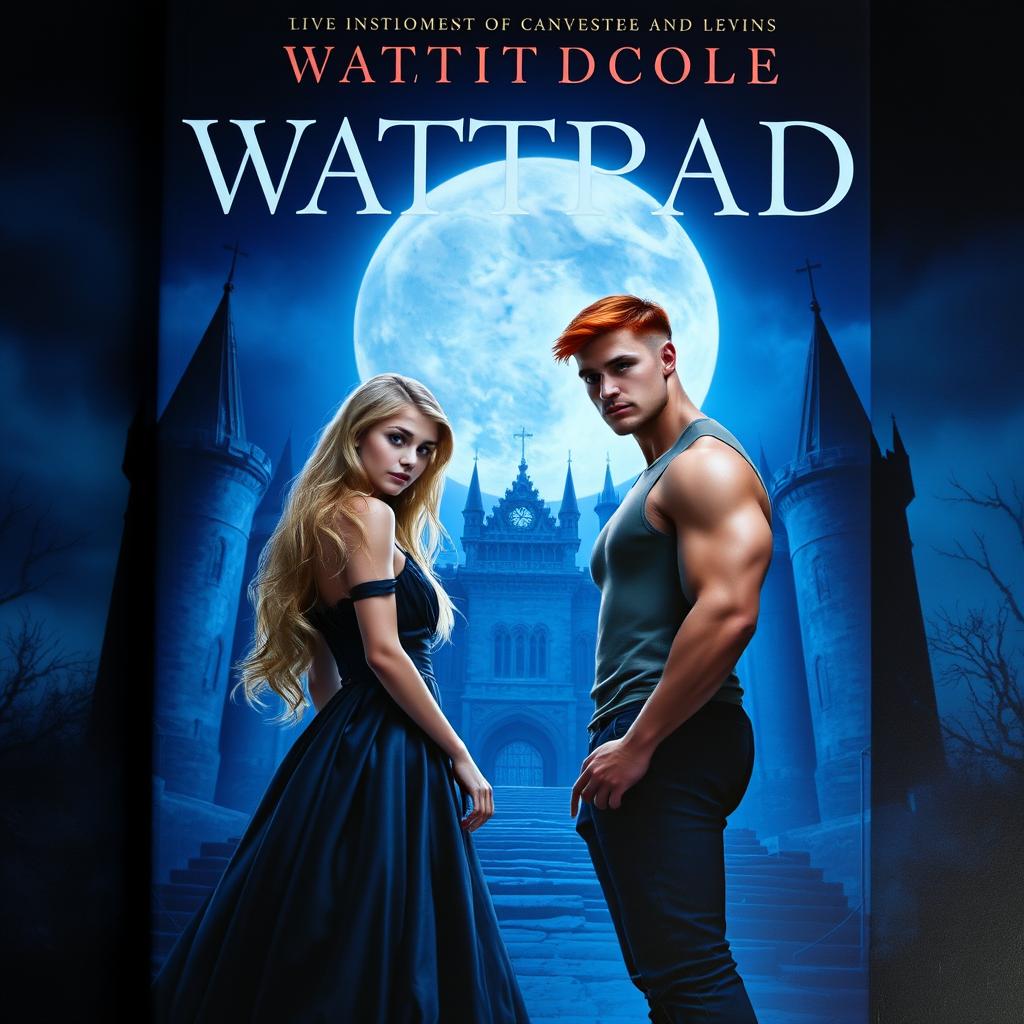 Wattpad book cover featuring a dark gothic castle at night, illuminated by a big moon