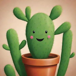 A vibrant green cactus with a warm, cheerful smile