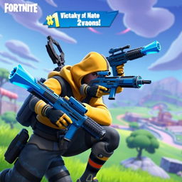 A Fortnite character playing in solo mode, holding only blue weapons