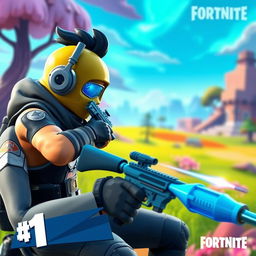 A Fortnite character playing in solo mode, holding only blue weapons