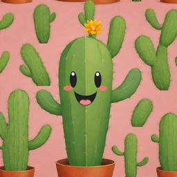 A vibrant green cactus with a warm, cheerful smile