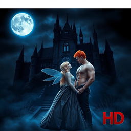 Wattpad book cover featuring a dark gothic castle at night, with a big moon casting a cold, blue light