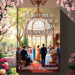 A sophisticated and engaging book cover for the novel "El Secreto de la Primavera en la Alta Sociedad" by Camila Atapaucar