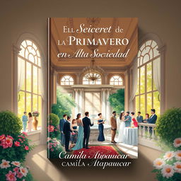 A sophisticated and engaging book cover for the novel "El Secreto de la Primavera en la Alta Sociedad" by Camila Atapaucar