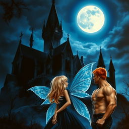 A book cover image showcasing a dark gothic castle at night, under the luminescence of a big moon