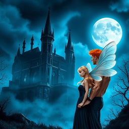 A book cover image showcasing a dark gothic castle at night, under the luminescence of a big moon