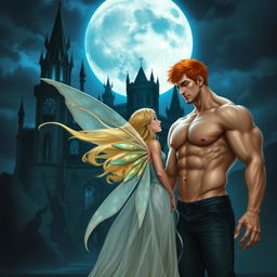 A realistic-style Wattpad book cover image depicting a dark gothic castle at night, with a large moon casting a cold, blue shine