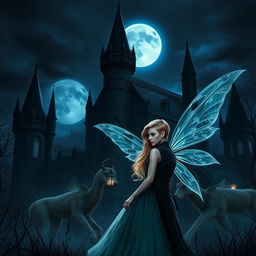 A Wattpad book cover featuring a dark Victorian castle at night, illuminated by a big moon with a cold, blue shine