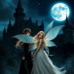 A Wattpad book cover featuring a dark Victorian castle at night, illuminated by a big moon with a cold, blue shine