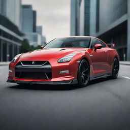 The dynamic and sleek Nissan GTR R35 on a poster. The car is showcased in a detailed and vivid fashion, emphasizing its high-performance features and elegant design.