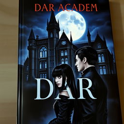 A book cover in realism style featuring a dark Victorian castle at night, with a large moon casting a cold, blue shine