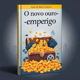 A captivating book cover for 'O novo ouro - emprego' featuring a metaphorical depiction of employment as the new gold