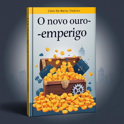 A captivating book cover for 'O novo ouro - emprego' featuring a metaphorical depiction of employment as the new gold