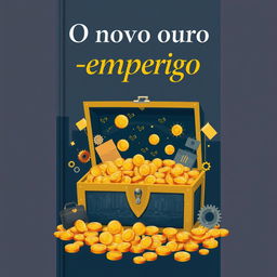 A captivating book cover for 'O novo ouro - emprego' featuring a metaphorical depiction of employment as the new gold