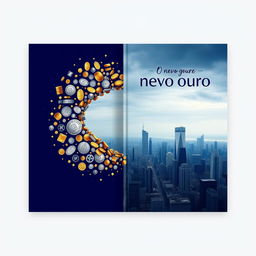 Capa de livro chamativa para 'O novo ouro - emprego', com uma representação metafórica do emprego como o novo ouro