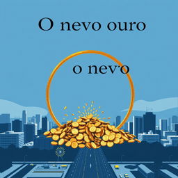 Capa de livro chamativa para 'O novo ouro - emprego', com uma representação metafórica do emprego como o novo ouro