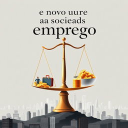 Uma capa de livro impressionante para 'O novo ouro da sociedade - emprego', apresentando uma ilustração metafórica do emprego como o novo ouro da sociedade